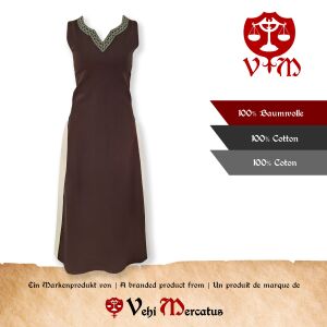Vestido medieval sin mangas con cordones, marrón / natural «yute», talla S, artículo de segunda calidad