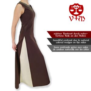 Vestido medieval sin mangas con cordones, marrón / natural «yute», talla S, artículo de segunda calidad