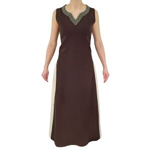Vestido medieval sin mangas con cordones, marrón / natural «yute», talla S, artículo de segunda calidad