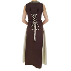 Vestido medieval sin mangas con cordones, marrón / natural «yute», talla S, artículo de segunda calidad