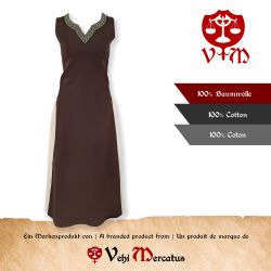 Vestido medieval sin mangas con cordones, marrón / natural «yute», talla S, artículo de segunda calidad