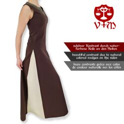 Vestido medieval sin mangas con cordones, marrón / natural «yute», talla S, artículo de segunda calidad