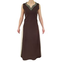 Vestido medieval sin mangas con cordones, marrón / natural «yute», talla S, artículo de segunda calidad