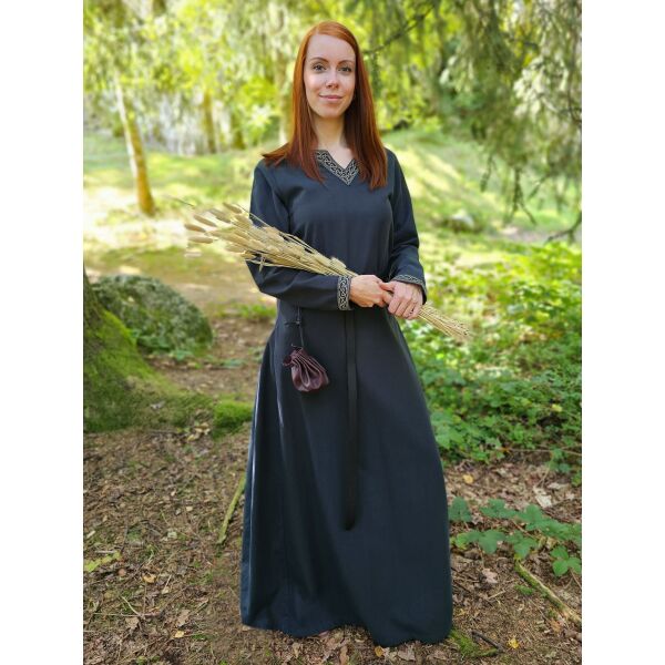 Vestido medieval de manga larga azul, con ribete «Sigyn» talla L, artículo de segunda calidad