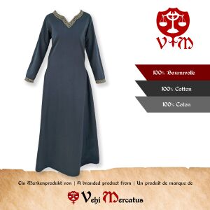 Vestido medieval de manga larga azul, con ribete «Sigyn» talla L, artículo de segunda calidad