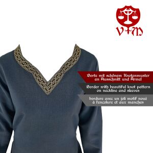 Vestido medieval de manga larga azul, con ribete «Sigyn» talla L, artículo de segunda calidad