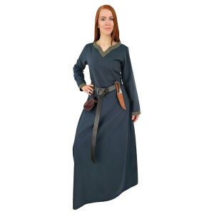 Vestido medieval de manga larga azul, con ribete «Sigyn» talla L, artículo de segunda calidad