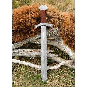 Mini espada de madera vikinga para niños, pintada y con empuñadura de cuero