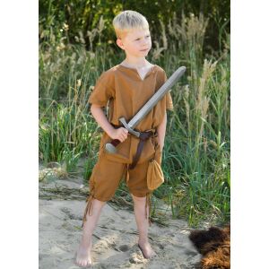 Mini espada de madera vikinga para niños, pintada y con empuñadura de cuero