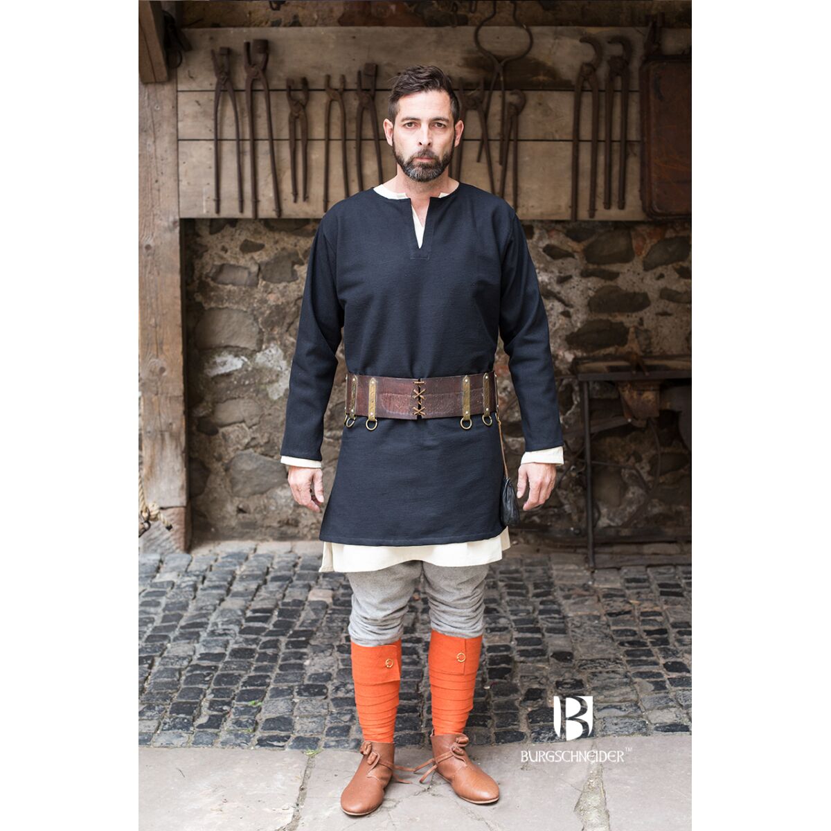 Túnica corta medieval Erik negro XXXL