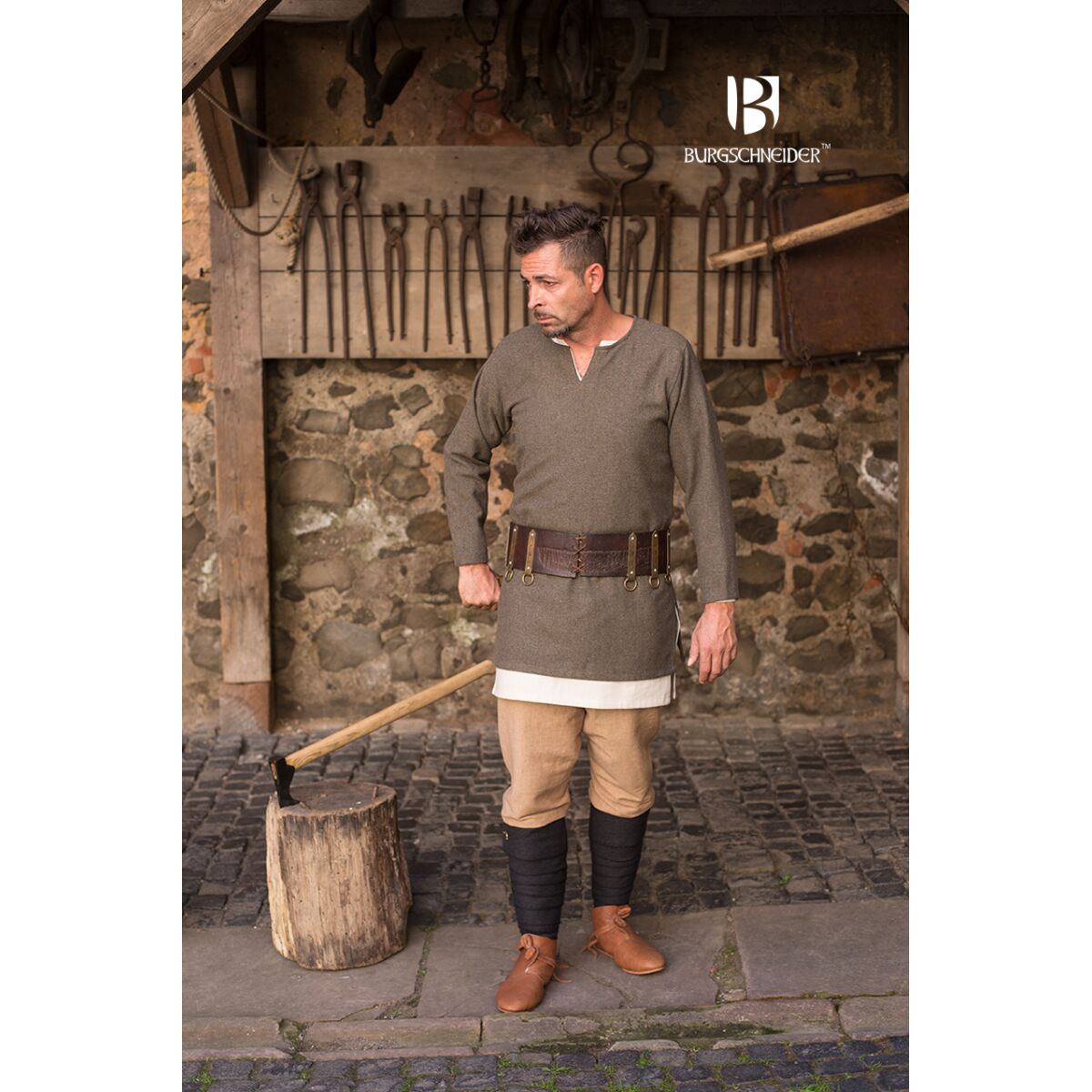 Túnica de espiga vikinga Tyr oliva/gris XXXL