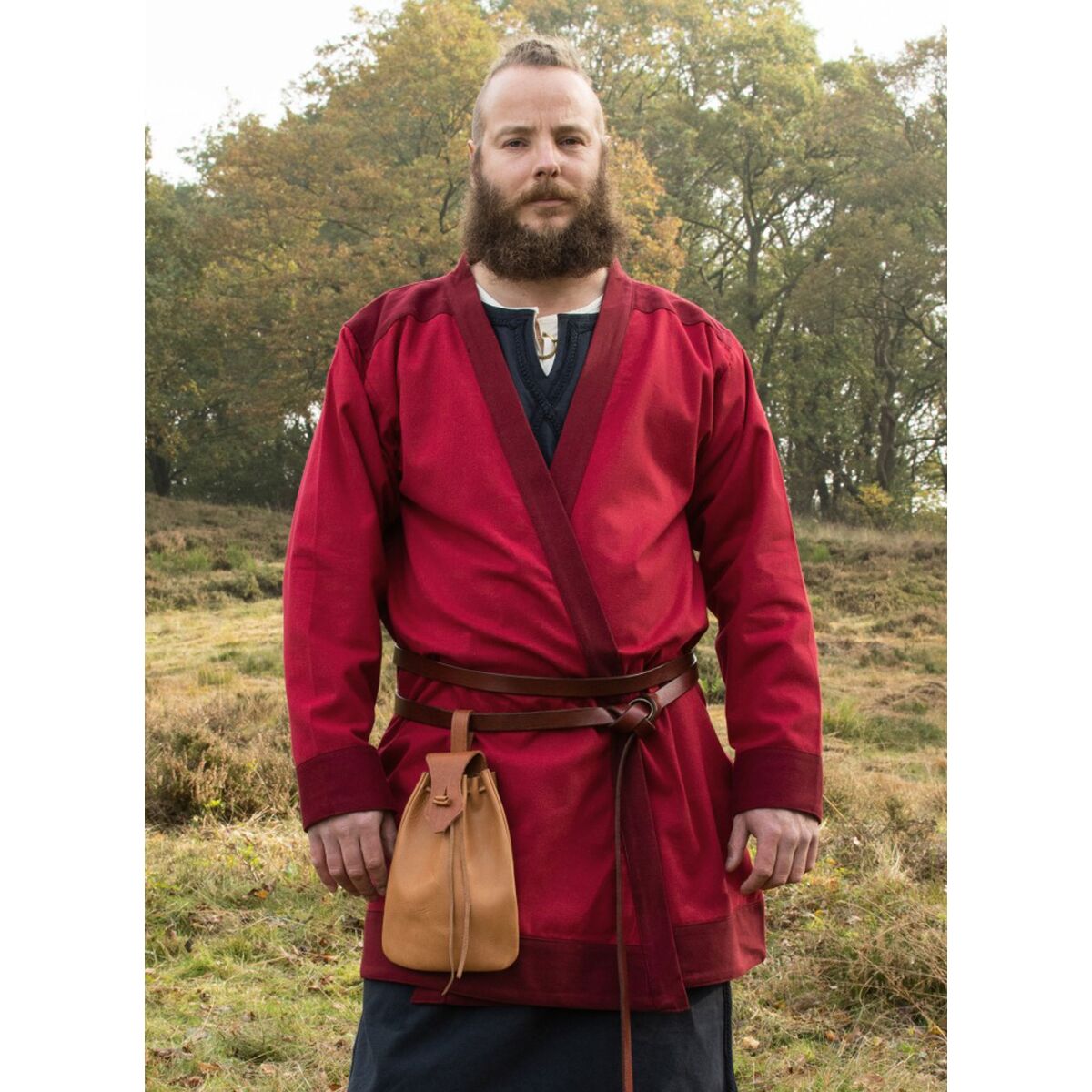 Falda con solapa Bjorn, abrigo Vikingo de algodón, rojo
