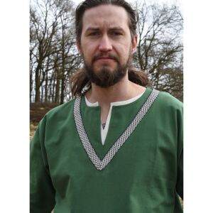 Ailrik túnica medieval con borde, mangas cortas, de algodón, verde