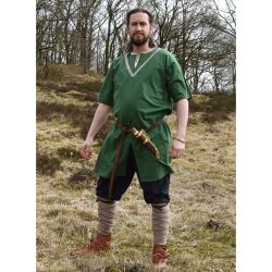 Ailrik túnica medieval con borde, mangas cortas, de algodón, verde