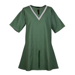 Ailrik túnica medieval con borde, mangas cortas, de algodón, verde