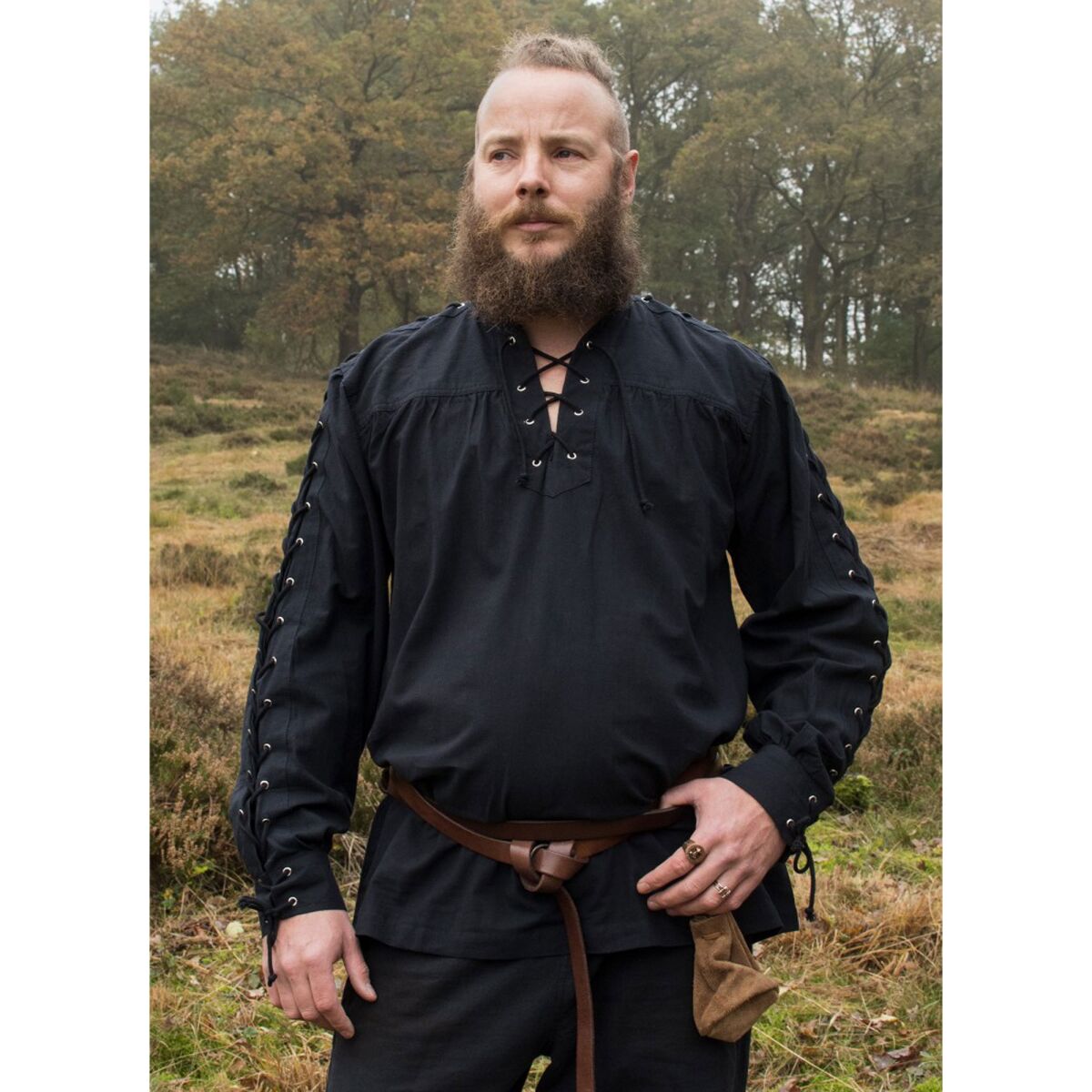 Camisa medieval negra con lazada, Corvin M