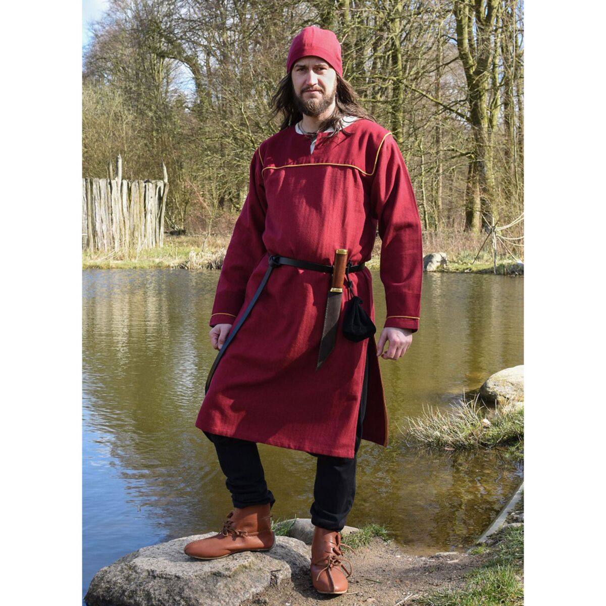 Túnica vikinga Ove con dibujo de espiga, rojo vino XL