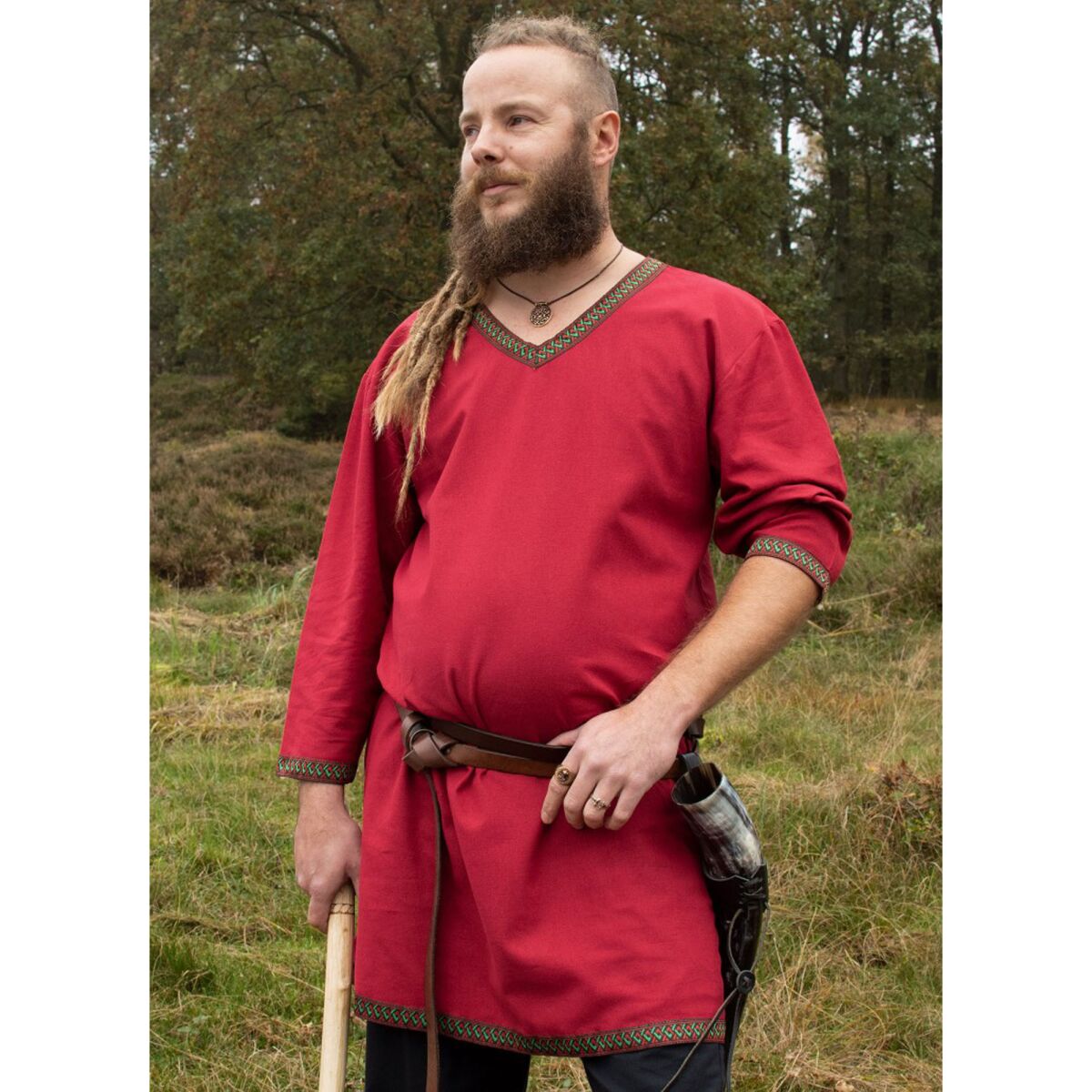Túnica vikinga de algodón, rojo oscuro M