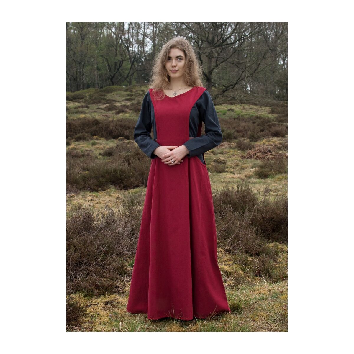 Sobrevestido medieval tardío Surcot Andra rojo