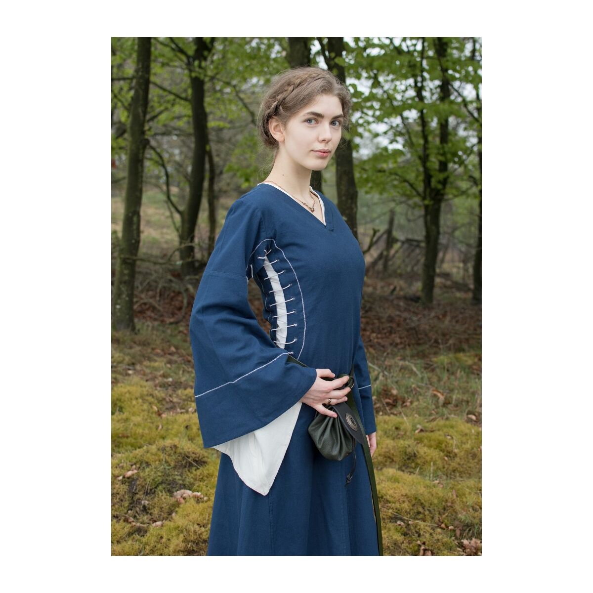 Vestido de escaparate del infierno medieval tardío Bliaut Amal Azul/Naturaleza XXL