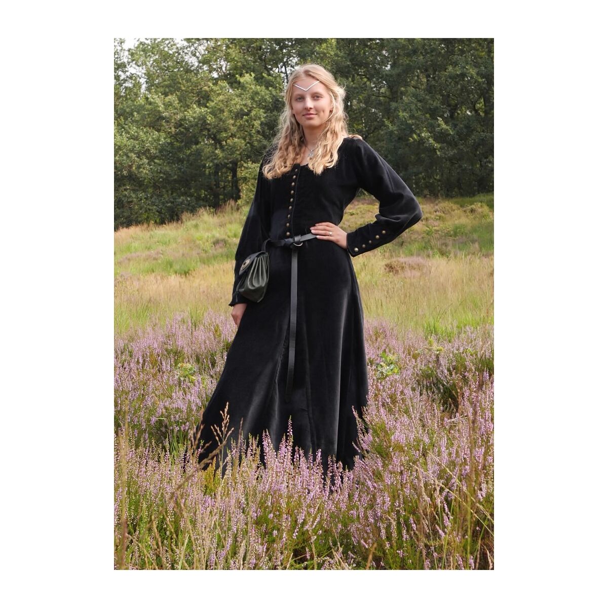 Vestido altomedieval Isabell terciopelo cotehardie negro talla M