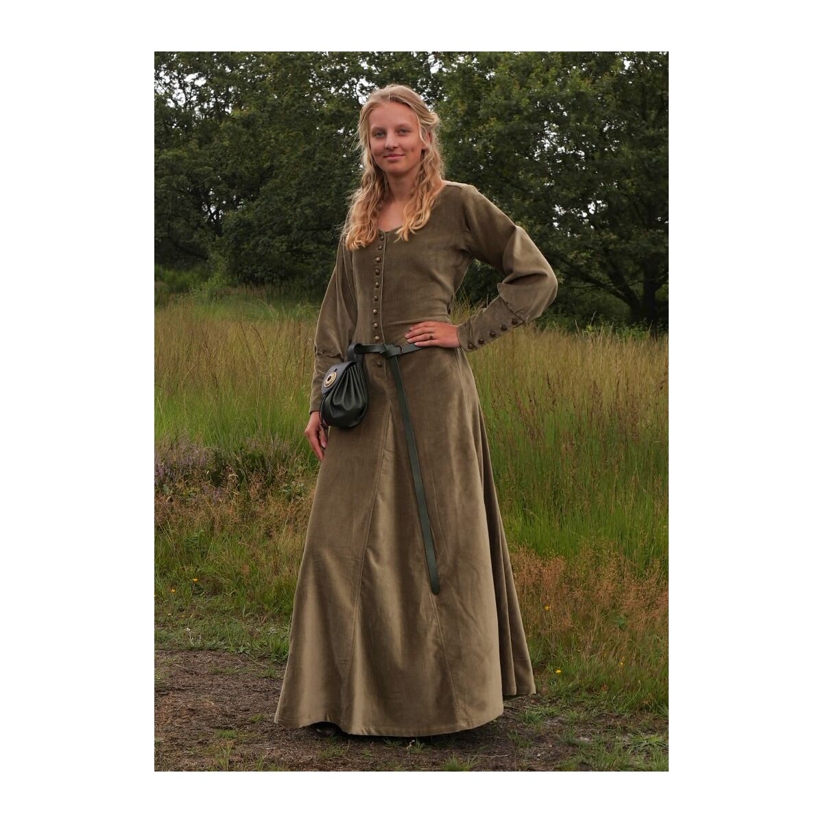 Vestido medieval tardío Isabell terciopelo cotehardie verde talla S